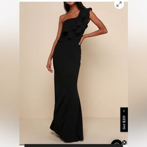 Lulus Grand Beauty Black Ruffled One-Shoulder Mermaid Maxi Dress